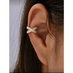 Çapraz Zirkon Taşlı Deliksiz Geçirmeli Kıkırdak Küpe Altın Renk Earcuff