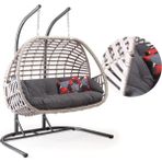 Capri Swing Oylat Çiftli Rattan Bahçe Salıncağı | Balkon Salıncağı - Kırık Beyaz