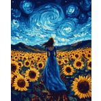 CaptainCrafts Rakamlarla Boya, Yetişkinler için Rakamlarla Kendin Yap Yağlı Boya Başlangıç Tuval Akrilik Boya Rakamlarla Kitler Sanat El İşi Seti 40,6 x 50,7 cm (Çerçeveli, Ayçiçeği Bahçe Kızı)