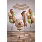 Capybara Temalı 1 Yaş Doğum Günü Balon Süsleme Seti – Karamel Doğal Ton Parti Seti