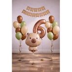 Capybara Temalı 6 Yaş Doğum Günü Balon Süsleme Seti – Karamel Doğal Ton Parti Seti