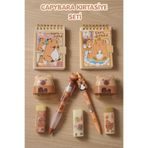 capybara x Dekomus Kırtasiye Seti A7 Not Defteri, Silgi, Kalemtraş,0.7 Mm Uçlu Kalem