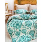 Caqqa Damask Çarşafı Lastikli Çift Kişilik Nevresim Takımı - Turkuaz - 160 x 200 cm