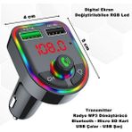 Caraks Çakmaklık Rgb Işıklı Radyo Mp3 Dönüştürücü Transmitter Bluetooth-Micro Sd Kart-Usb Çalar - USB Şarj