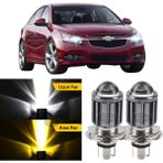Caralp Chevrolet Cruze 2008-2016 Uyumlu Mercekli Far Ampulü LED Xenon Çift Renk Sarı-Beyaz Far Şimşek Etkili Csp LED Lamba Uzun Kısa 2 Adet Takım - Sarı - Beyaz