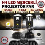 Caralp H4 Lazer Mercekli Far Ampulü Ufuk Çizgili Otomobil Araç Motosiklet Uyumlu Profesyonel Mini Projektör LED Beyaz LED Xenon Lamba Şimşek Etkili Uzun Kısa 2 Adet 9/36V