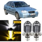 Caralp Hyundai Accent Admire 2003-2006 Uyumlu Mercekli Far Ampulü LED Xenon Çift Renk Sarı-Beyaz Far Şimşek Etkili Csp LED Lamba Uzun Kısa 2 Adet Takım - Sarı - Beyaz