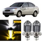 Caralp Hyundai Accent Era 2006-2012 Uyumlu Mercekli Far Ampulü LED Xenon Çift Renk Sarı-Beyaz Far Şimşek Etkili Csp LED Lamba Uzun Kısa 2 Adet Takım - Sarı - Beyaz