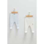 Caramell Dokulu Detay Bebek Ikili Pantolon - Mavi - 0 - 1 Ay