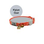 caramelos Güvenlik Kilit İsimli Kedi Tasması-SALLANMAYAN İSİMLİK-Çelik Kedi Künyesi- Kedi isimlik-Safety Click TURUNCU/BEYAZ1-Tek Ebat