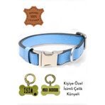 caramelos HAKİKİ DERİ KÖPEK BOYUN TASMASI, KİŞİYE ÖZEL KÜNYELİ, ORTA IRK, BÜYÜK IRK, LUX SERİ Mavi-Tek Ebat