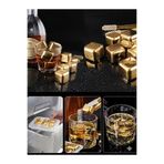 Carat Home 4 Adet Paslanmaz Çelik Buz Kalıbı Viski Soğutma Taşı Yeniden Kullanılabilir Buz Viski Taşı - Gold