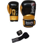 Carbon Dragon Boks Eldiveni Kick Boks Muaythai Müsabaka Antreman Boxing Boks Bandaj 2'li set - Altın - Siyah - 14 oz