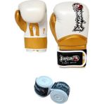 Carbon Dragon Boks Eldiveni Kick Boks Muaythai Müsabaka Antreman Boxing Boks Bandaj 2'li set - Beyaz - Altın - 12 oz