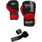 Carbon Dragon Boks Eldiveni Kick Boks Muaythai Müsabaka Antreman Boxing Boks Bandaj 2'li set - Kırmızı - Siyah - 10 oz