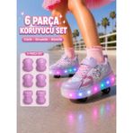 Carby Patenli Işıklı Tekerlekli Çocuk Ayakkabısı – Led, Gizlenebilir Tekerlek - Mor - 36