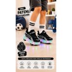 Carby Patenli Işıklı Tekerlekli Çocuk Ayakkabısı – Led, Gizlenebilir Tekerlek - Siyah - 32