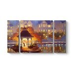 Çardak Altında Işıklı Gece Tablosu 126 x 70-3 Parçalı
