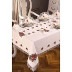 Cardea Kanaviçe Baskılı Masa Örtüsü Takımı 8 Kişilk 18 Parça - 160 x 220 cm - Kırmızı