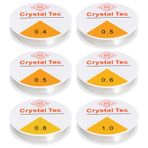 Carehabi Bileklikler için lastik bant, 0,4 mm, 0,5 mm, 0,6 mm, 0,8 mm, 1 mm, bileklik, elastik ip, inciler için şeffaf naylon ip (6 rulo)