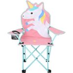 Caribbo Unicorn Şekilli Çocuk Kamp Sandalyesi - %100 Polyester, Su Geçirmez, Taşıma Çantalı, Bardak Bölmeli, Pembe