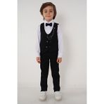 Carinos Slim Fit Yelekli Erkek Çocuk Takım Elbise Siyah Renkli Düz Desenli Tüm Sezonlar İçin - 14 Yaş