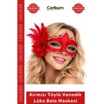 Carlburn #BaloMaskesi Kırmızı Tüylü Venedik Lüks Parti Kostüm Aksesuarı Gösterişli Şıklık Balo Maskesi