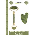 Carlburn Cilt Bakımı Yeşim Taşı Yüz Masajı Sıkılaştırma Doğal Gençleştirici Jade Roller Gua Sha Taşı Seti