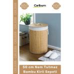 Carlburn #kirlisepeti Yüksek Hijyen 50CM Yuvarlak Yıkanabilir Kumaşlı Nem Tutmaz Sağlam Bambu Kirli Sepeti - Tek Ebat