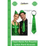 Carlburn #Kravat Göz Alıcı Sahne Kostüm Aksesuarı Hazır Yeşil Renk Pul Payetli Işıltılı Parti Kravatı 33 cm