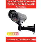 Carlburn Özel Ev Apartman Bahçe İş Yeri Gece Görüşlü Pilli Ledli Caydırıcı Sahte Güvenlik Kamerası 3'lü Set