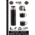 Carlburn #Termos 3 Bardaklı Sıcak Soğuk Tutan Paslanmaz Çelik Vakumlu Çanta Hediyeli 550 ML Termos Set
