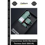 Carlburn #termos 304 Kalite Isı Yalıtımlı 3 Bardaklı Kamp Seyahat Piknik Şık Paslanmaz Çelik Bardaklı Termos Seti 500 ml