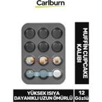 Carlburn Yüksek Isıya Dayanıklı Uzun Ömürlü Yapışmaz Yıkanabilir 12 Gözlü Muffin Cupcake Kalıbı
