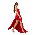 Carmen 58166 Kırmızı Saten Bağlamalı Uzun Abiye Elbise