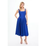 Carmen Kadın Sırt Dekolteli Midi Saten Abiye Elbise 58131 Saks