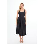 Carmen Kadın Sırt Dekolteli Midi Saten Abiye Elbise 58131 Siyah
