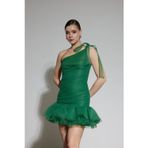 Carmen Kadın Tek Kol Fırfırlı Organze Abiye Elbise 58619 Yeşil