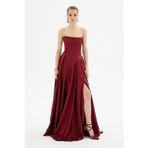 Carmen Kadın Yırtmaçlı Uzun Saten Abiye Elbise 58588 Bordo
