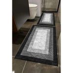 Carmine Carpet Gri Siyah Beyaz Desenli Yıkanabilir Kaymaz Banyo Paspası 2'li Büyük 80x120 60x100