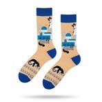 CARNAVAL SOCKS Kedi ve Ada desenli Mavi Beyaz Soket Çorap,%80 Pamuk Karışımlı, 37-44 Numara, Unisex, Spor ve Günlük Kullanım, 1 Adet Kedi ve Ada