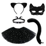 Carnavalife Kız ve kadın için siyah kedi kostümü, siyah kedi kostümü, kedi kafa bandı, gerdanlık kedi, kedi kuyruğu, kedi maskarası, kedi maskarası, kedi kadını (her şey ile kedi seti)