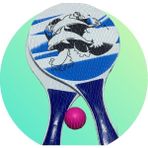 Carnivalland Plaj Sahil Tenis Raketi Beach Ball Ahşap Tahta 2li Raket Pinpon Top Seti 1 Adet - Mavi - 19*33cm - 220gr