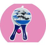Carnivalland Tenis Raketi Beach Ball Fileli Ahşap Tahta 2li Raket Pinpon Top Seti - Mavi - 19*33cm - 220gr