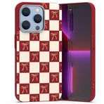 CAROKI iPhone 13 Pro için Deri Doku Telefon Kılıfı, Yumuşak Moda İnce Darbeye Dayanıklı Kılıf, Klasik Damalı Tasarım Yay Desenli, iPhone 13 Pro 6,1 inç için Kamera Çerçeveli Koruyucu Kılıf - Kırmızı