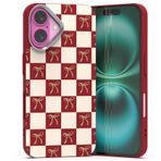 CAROKI iPhone 15 Pro için Deri Doku Telefon Kılıfı, Yumuşak Moda İnce Darbeye Dayanıklı Kılıf, Klasik Damalı Tasarım Yay Desenli, iPhone 15 Pro 6,1 inç için Kamera Çerçeveli Koruyucu Kılıf - Kırmızı