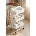 CAROLİNA Servis Arabası 35x45x80cm 3 Katlı Tekerlekli Metal Organizer Çok Amaçlı Mutfak, Banyo ve Ofis Beyaz