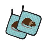 Caroline's Treasures BB8053PTHD Coypu Nutria Nehir Sıçanı Mavi Kontrol Çifti Tencere Tutacağı Mutfak Isıya Dayanıklı Tencere Tutucuları Setleri, Pişirme Pişirme için Fırın Sıcak Pedleri Barbekü, 7 1/2