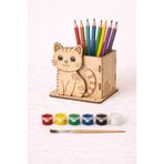 CARON CHOCOLATE Ahşap Boyama Kedi Figürlü Kalemlik | Kendin Boya | Okul ve Atölye Etkinlikleri İçin