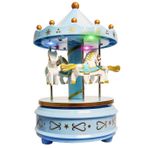 Carousel Clockwork Müzik Kutusu Renkli LED Atlıkarınca Round Müzik Kutusu Hediyesi - Kolay Dönebilen Mavi - At Klasik Dekor, Melody by Beethoven Müzik ışığıyla uyuyakalın veya pastayı süsleyin.